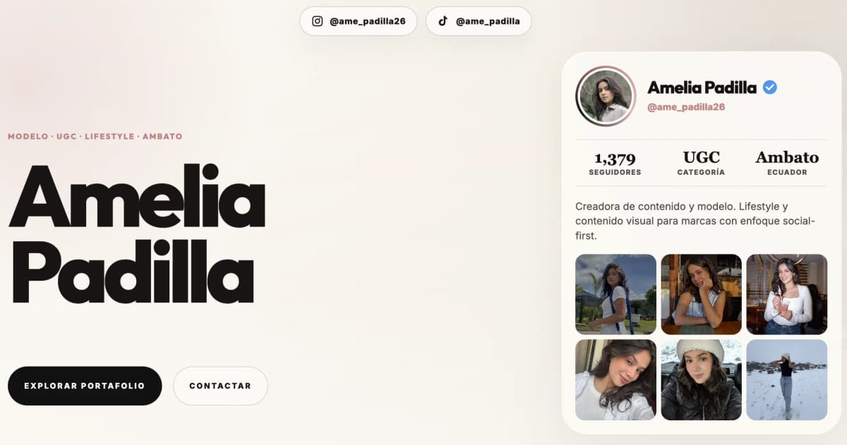 Vista previa de la landing page del portafolio web de Amelia Padilla diseñado por JV Studio